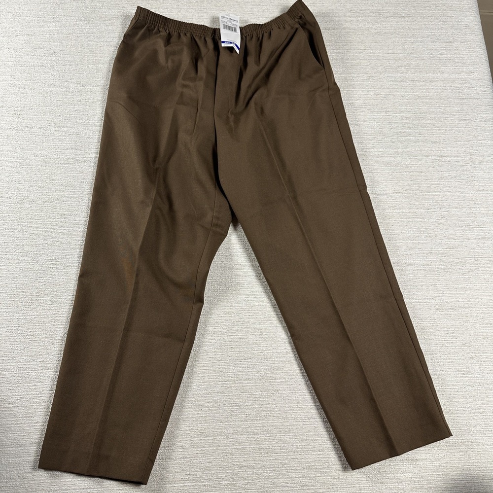 Pull On Linen Blend Pants Women 16 Short Brown Coastal Grandma Alfred Dunner NWT
